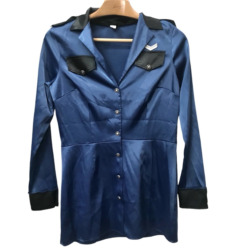 Fredericks of Hollywood Satin Blue Police Costume Mini Dress uniform size M